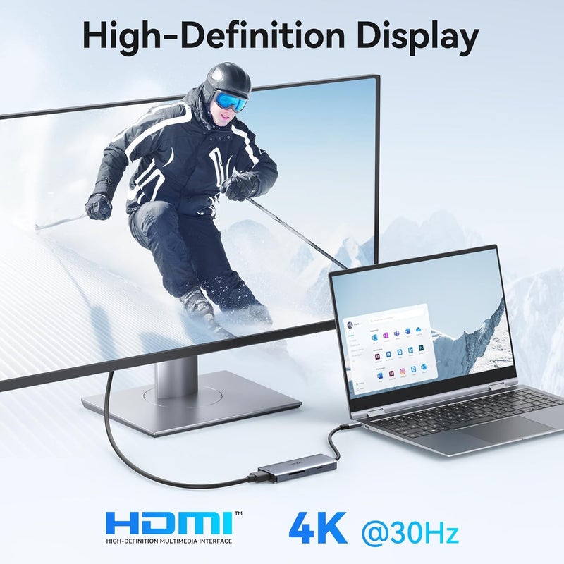 HOdo USB-C Hub Multiport Adapter for MacBook Air/Pro - 6 in 1 HDMI Dongle with 4K, USB 3.0 Ports, SD/TF Card Reader for MacBook m1/m2/m3/m4, Dell XPS, HP, Lenovo, Surface and Other Type-C Devices - Image 3
